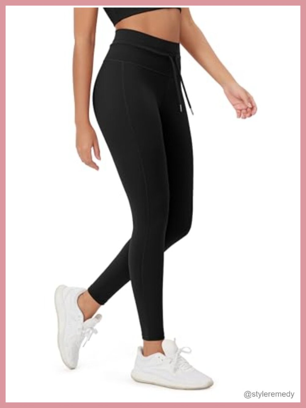 High Waist Drawstring Leggings 28" Inseam Yoga Pants 4-Way Stretch
